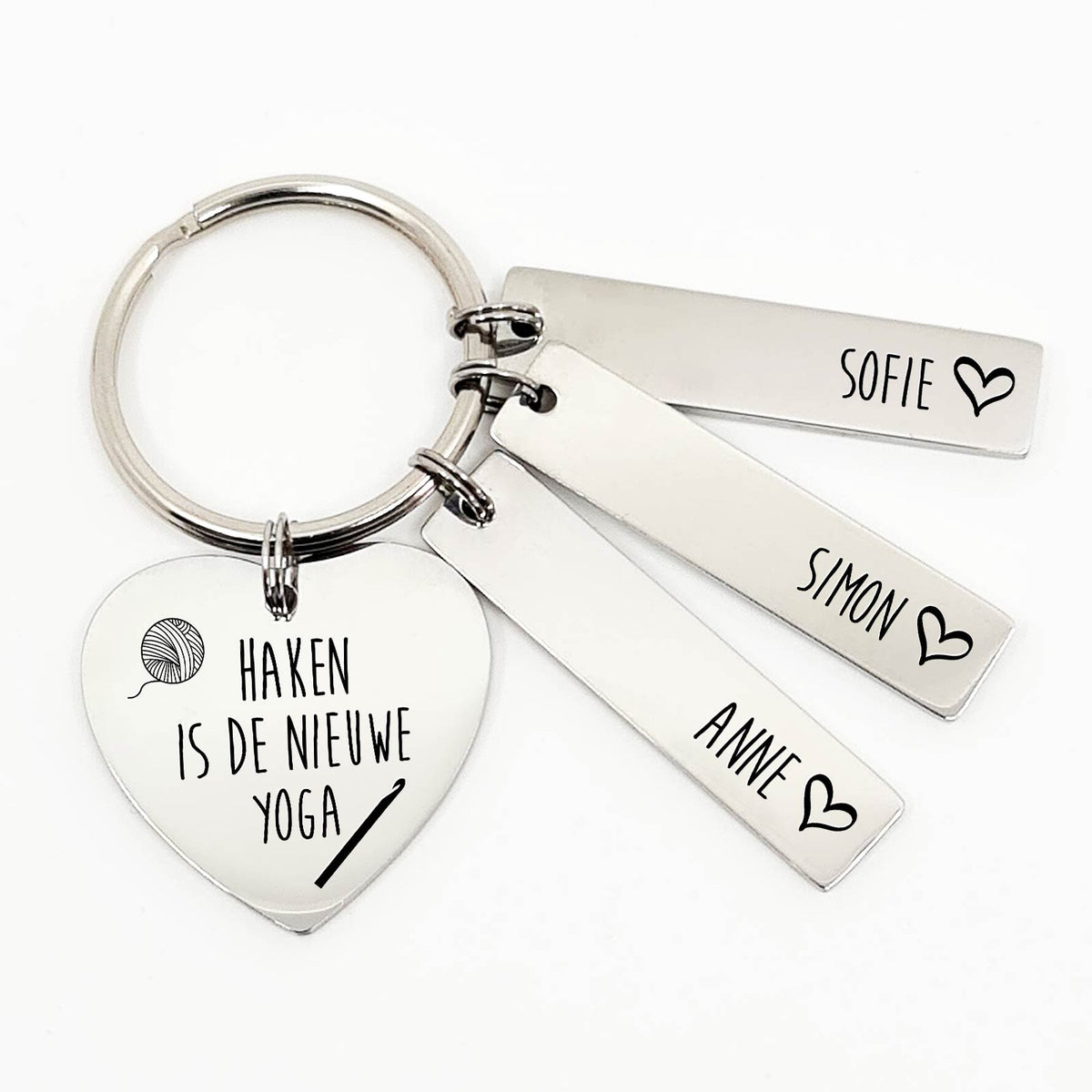Haken Is de Nieuwe Yoga - Hart Sleutelhanger - Bella Mia
