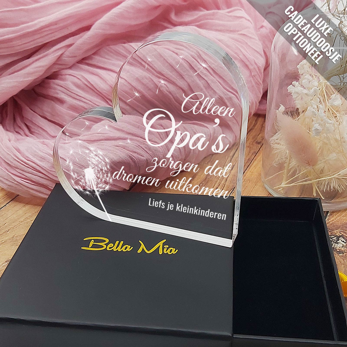 Herinnerings Hart van Plexi Glas - Dromen Die Uitkomen - Bella Mia