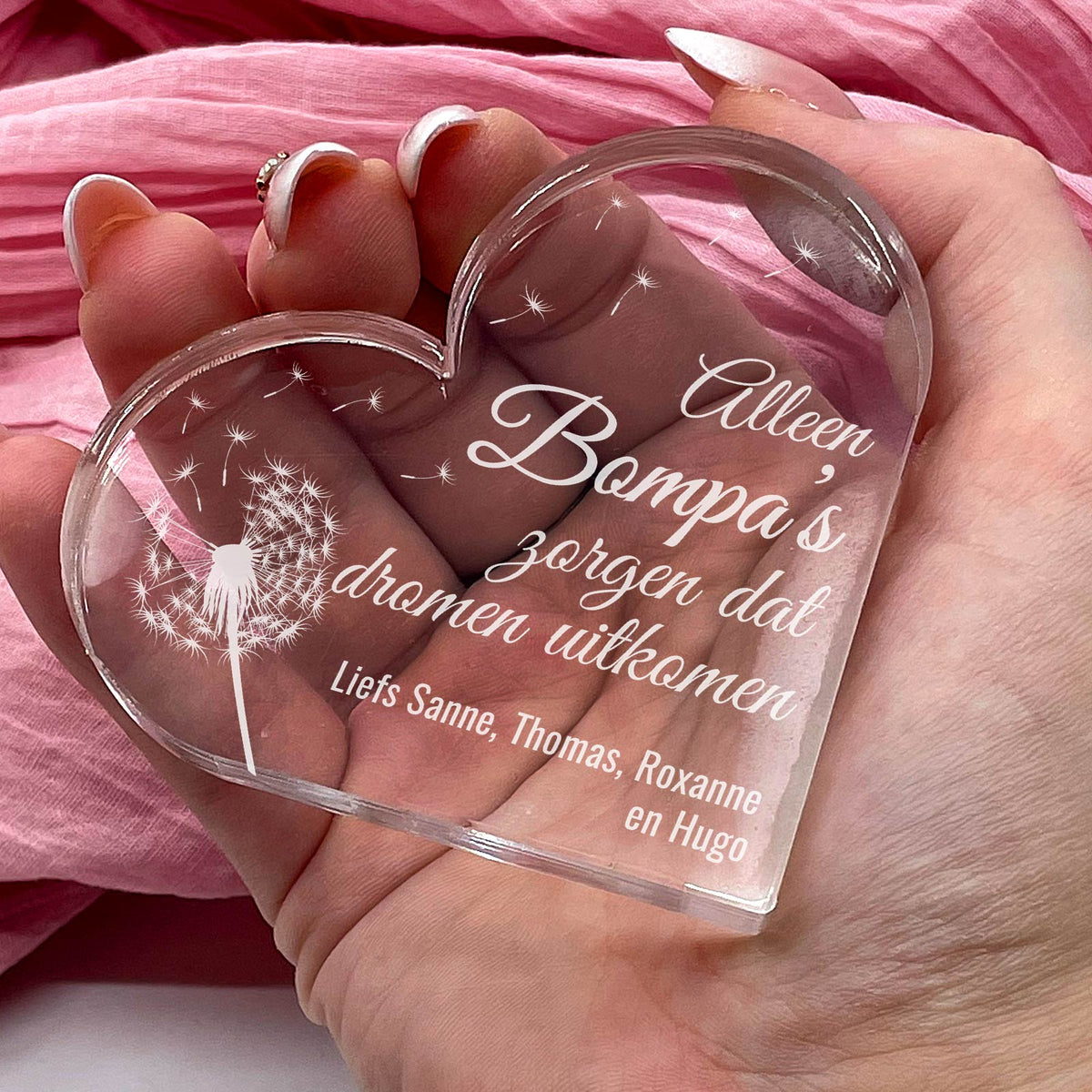 Herinnerings Hart van Plexi Glas - Dromen Die Uitkomen - Bella Mia