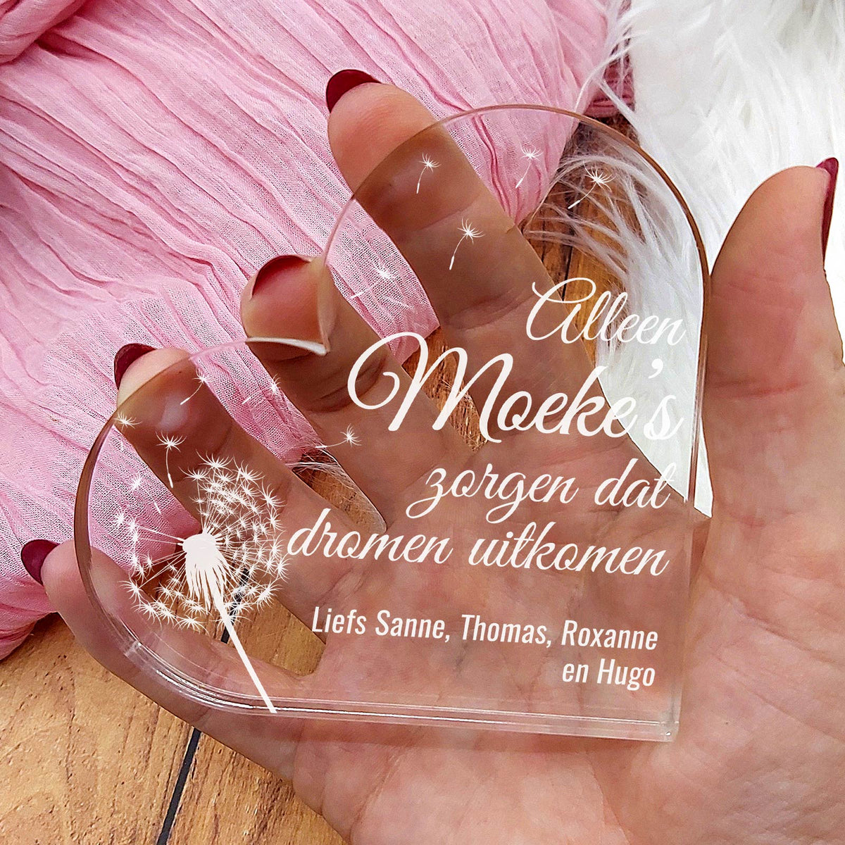 Herinnerings Hart van Plexi Glas - Dromen Die Uitkomen - Bella Mia