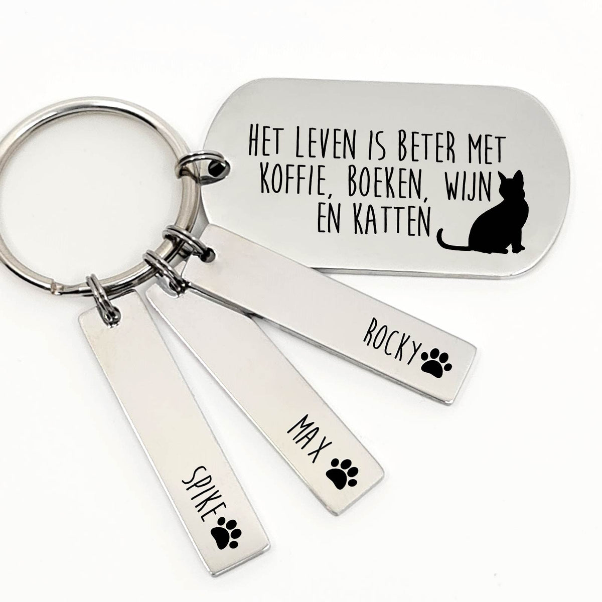 Het Leven Is Beter Met Koffie, Boeken, Wijn En Katten Sleutelhanger - Bella Mia