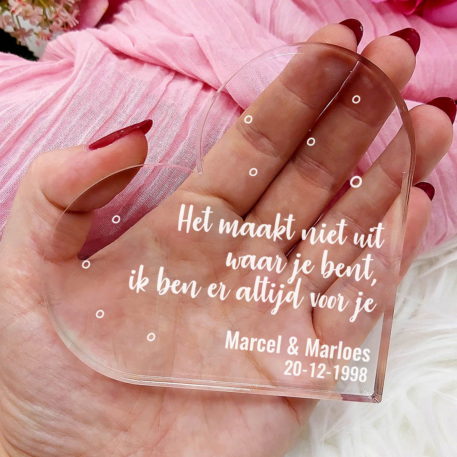 Het Maakt Niet Uit Waar Je Bent- Hart van Plexi Glas - Bella Mia