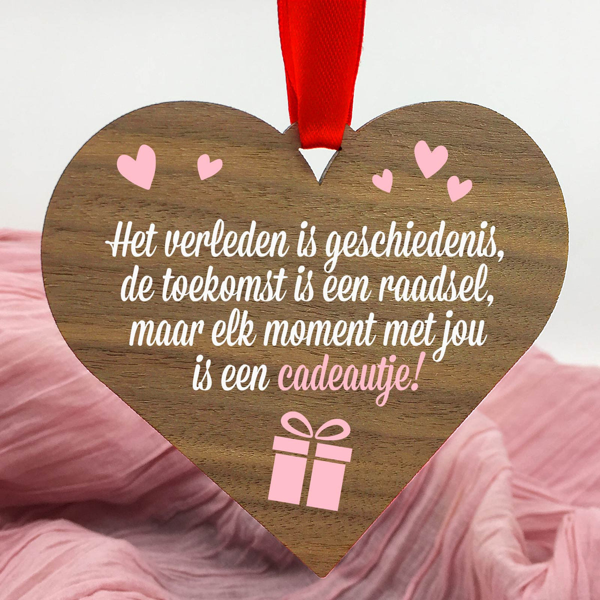 Het verleden is geschiedenis - Hart van walnoot hout - Bella Mia