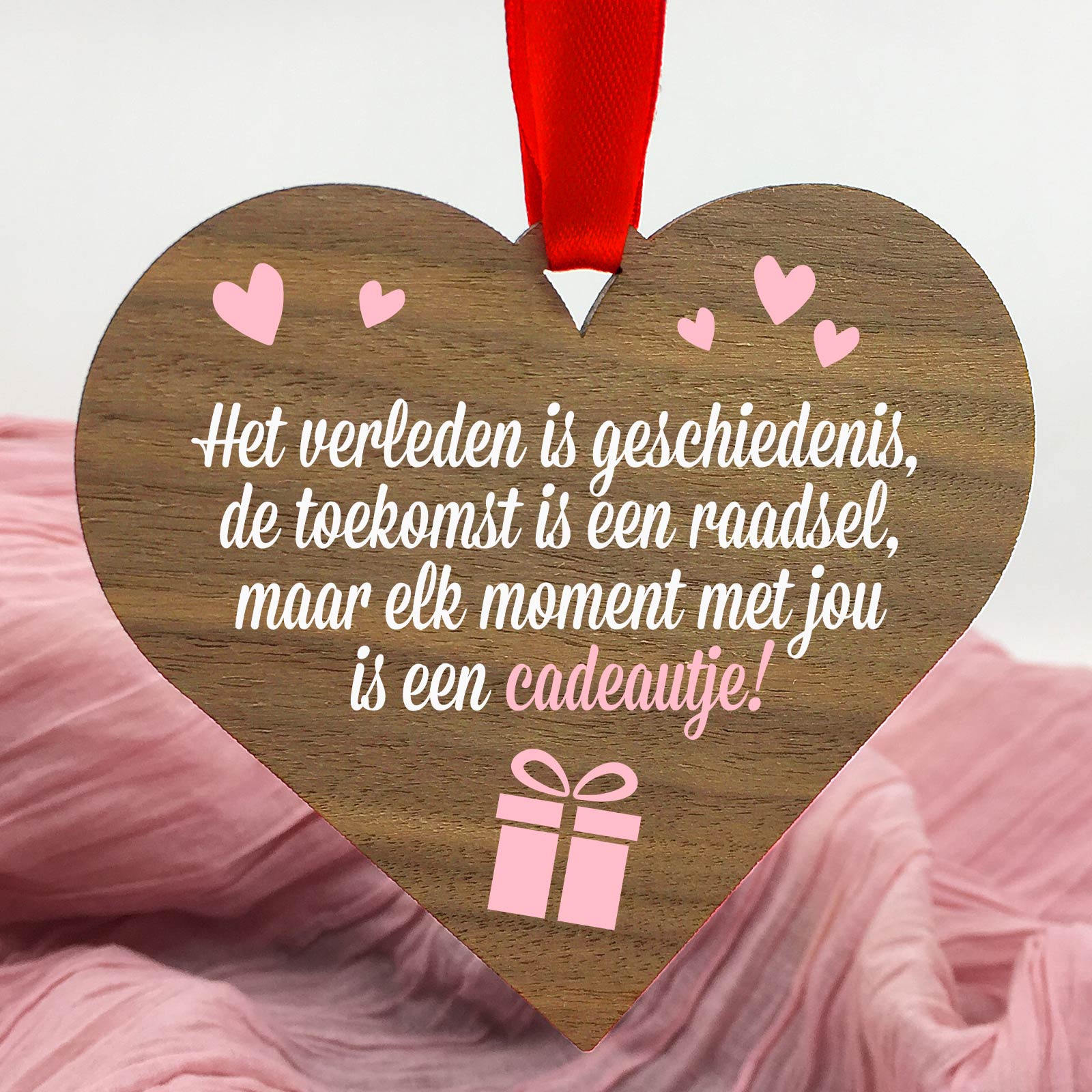 Het verleden is geschiedenis - Hart van walnoot hout - Bella Mia