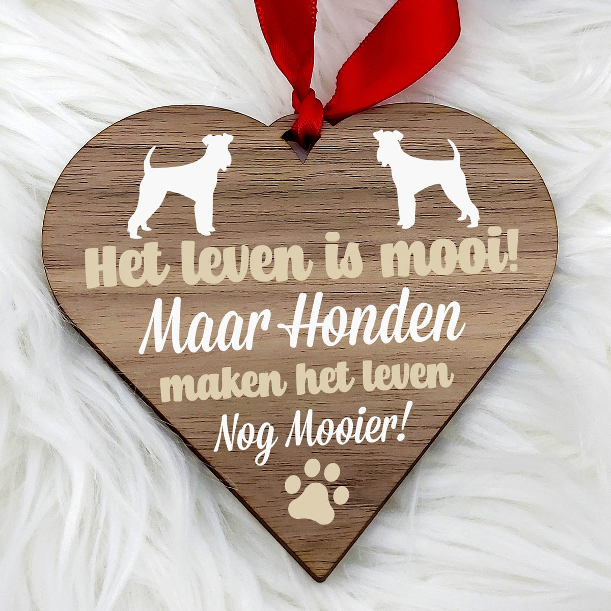 Honden maken het leven mooier - Hart van walnoot hout - Bella Mia
