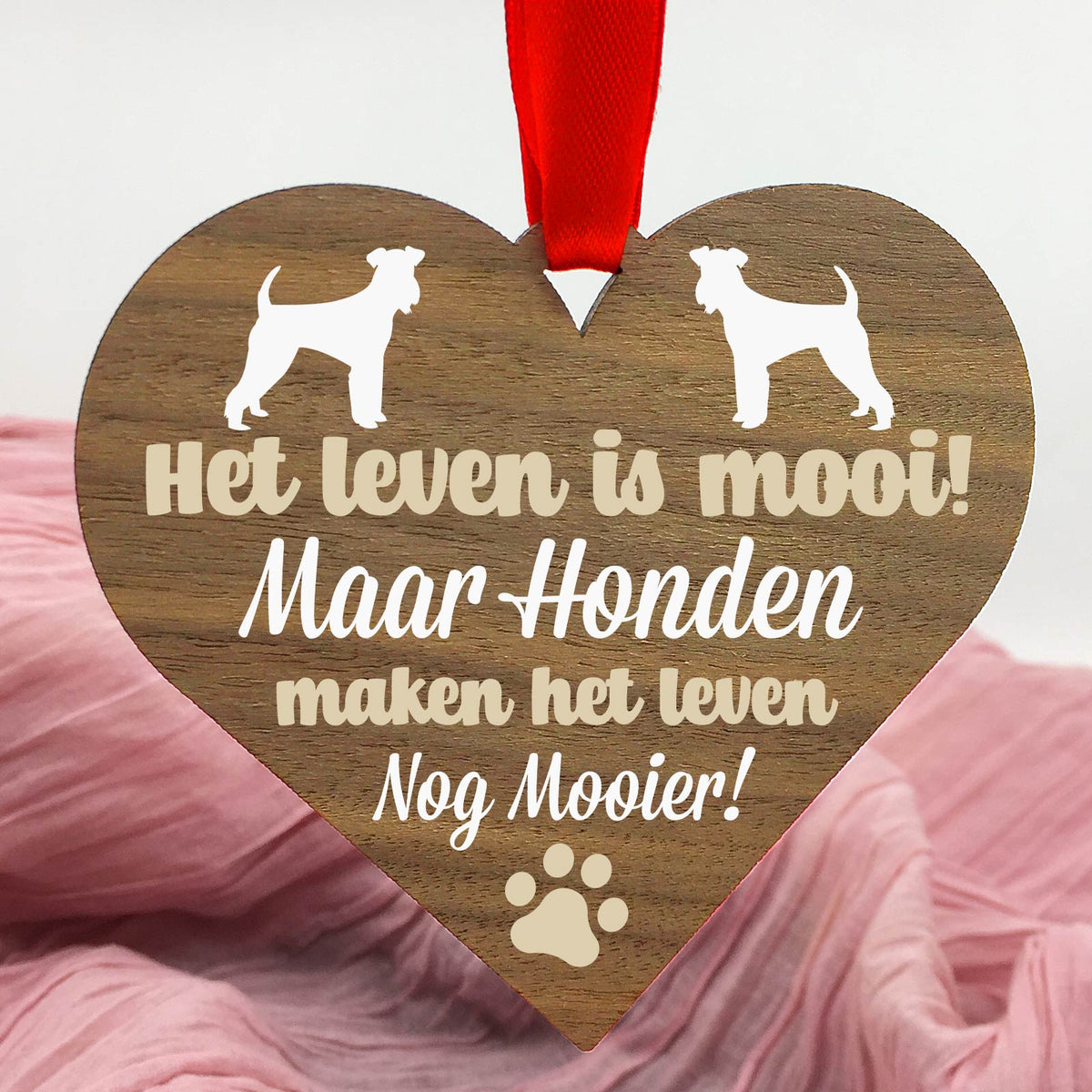 Honden maken het leven mooier - Hart van walnoot hout - Bella Mia