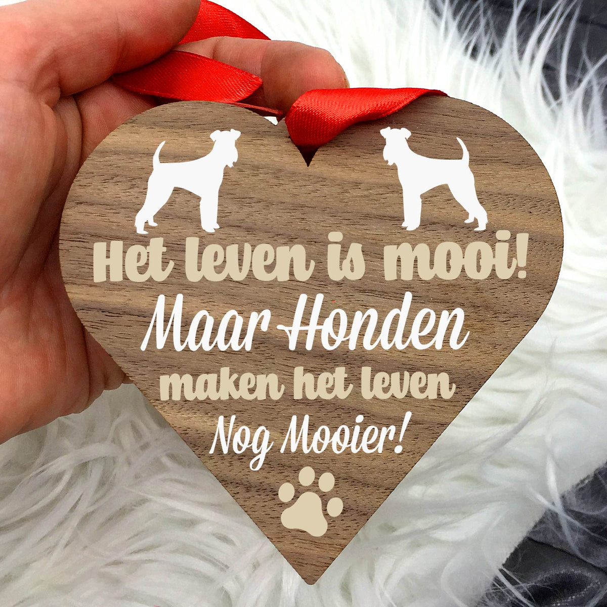 Honden maken het leven mooier - Hart van walnoot hout - Bella Mia