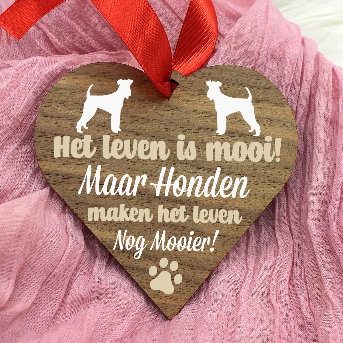 Honden maken het leven mooier - Hart van walnoot hout - Bella Mia