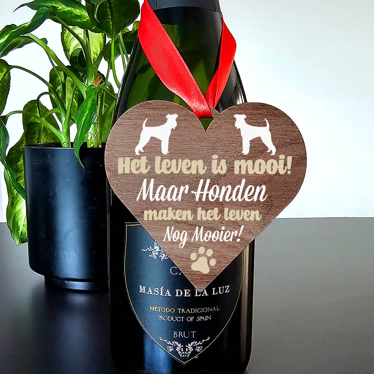 Honden maken het leven mooier - Hart van walnoot hout - Bella Mia