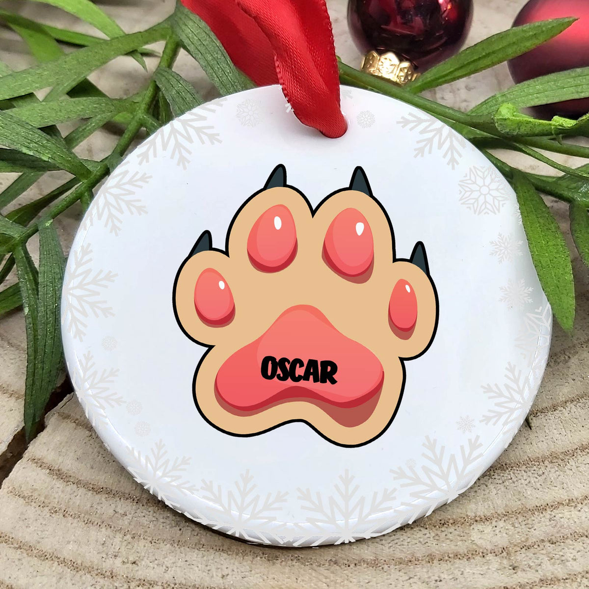 Hondenpootje met naam Keramische Kerstbal - Bella Mia