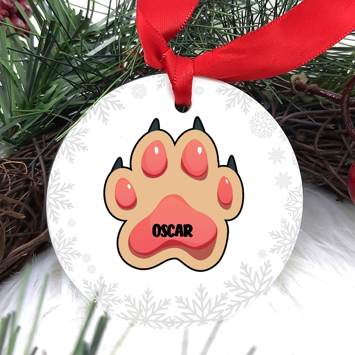 Hondenpootje met naam Keramische Kerstbal - Bella Mia