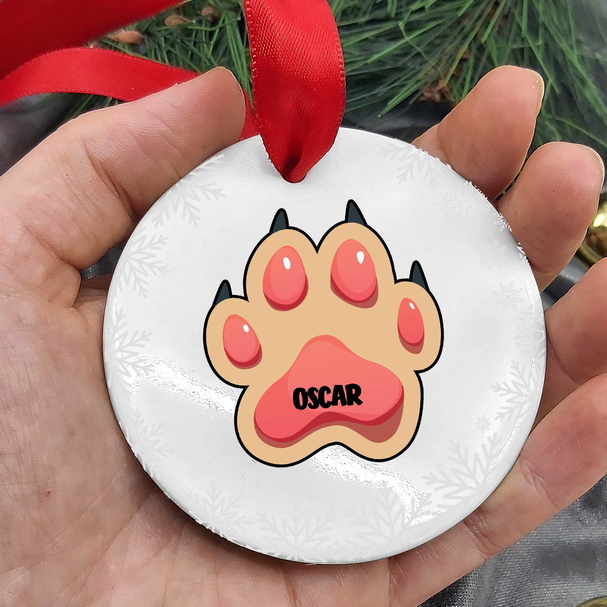 Hondenpootje met naam Keramische Kerstbal - Bella Mia