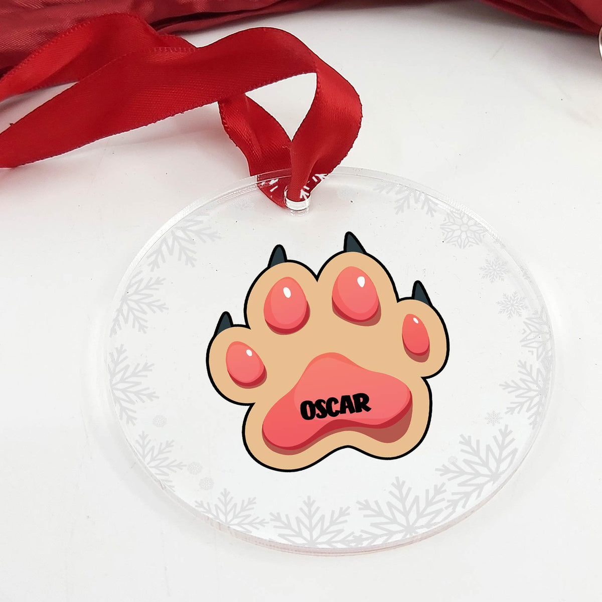 Hondenpootje met naam Plexiglas Kerstbal - Bella Mia