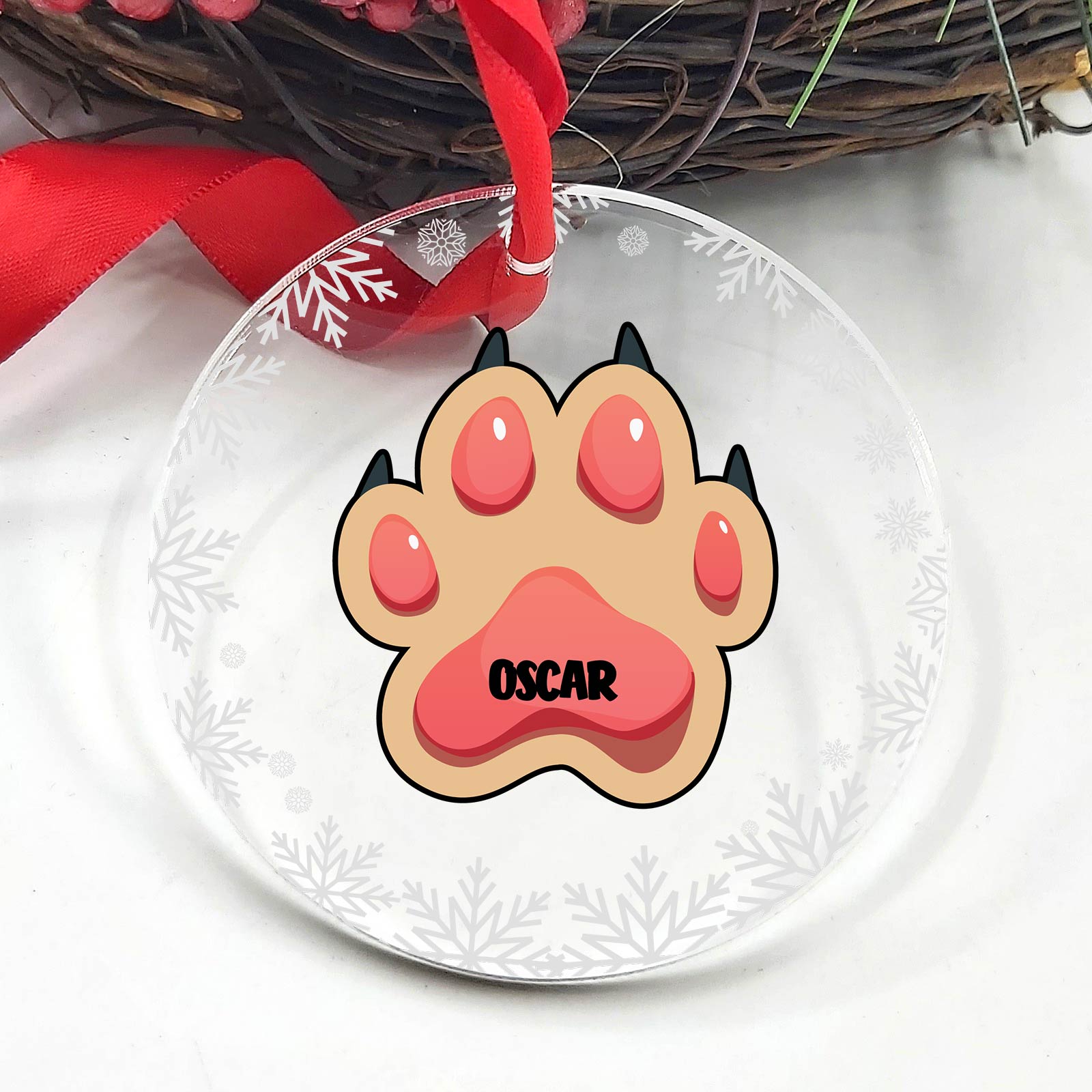 Hondenpootje met naam Plexiglas Kerstbal - Bella Mia