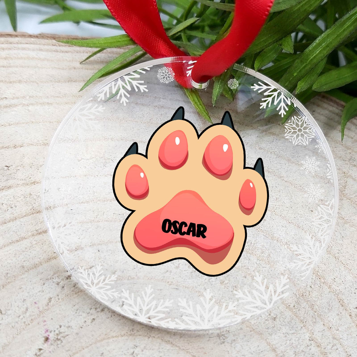 Hondenpootje met naam Plexiglas Kerstbal - Bella Mia