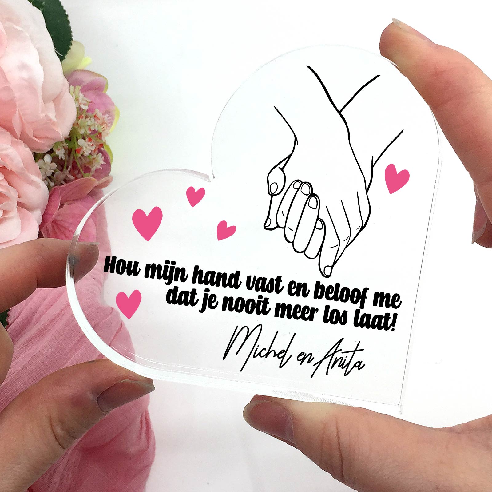 Hou Mijn Hand Vast - Hart van Plexiglas - Bella Mia