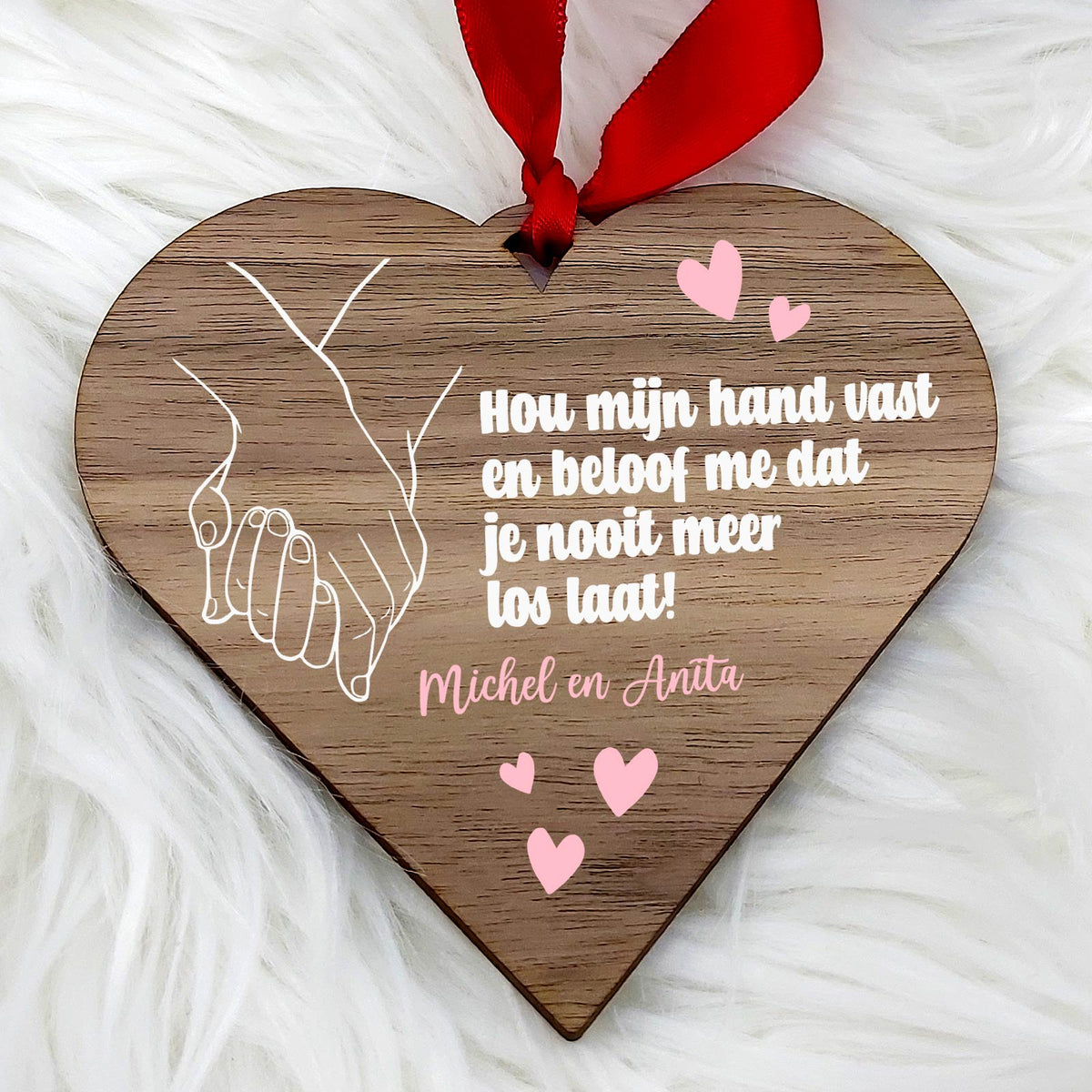 Hou mijn hand vast - Hart van walnoot hout - Bella Mia