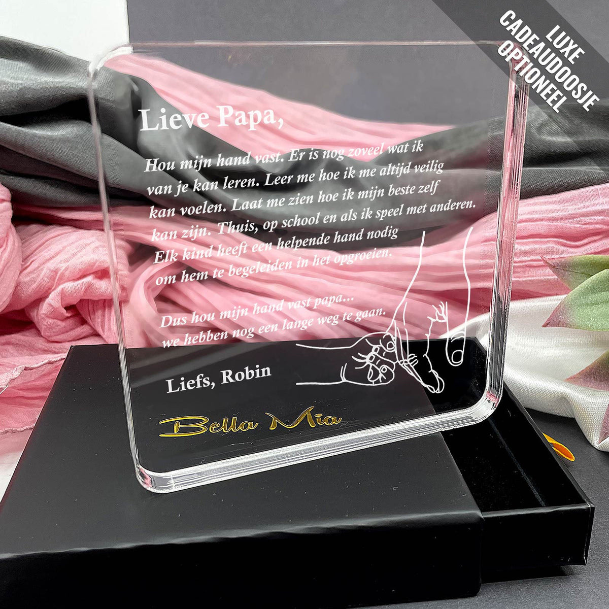 Hou mijn hand vast Plexi Glas Cadeau - Bella Mia