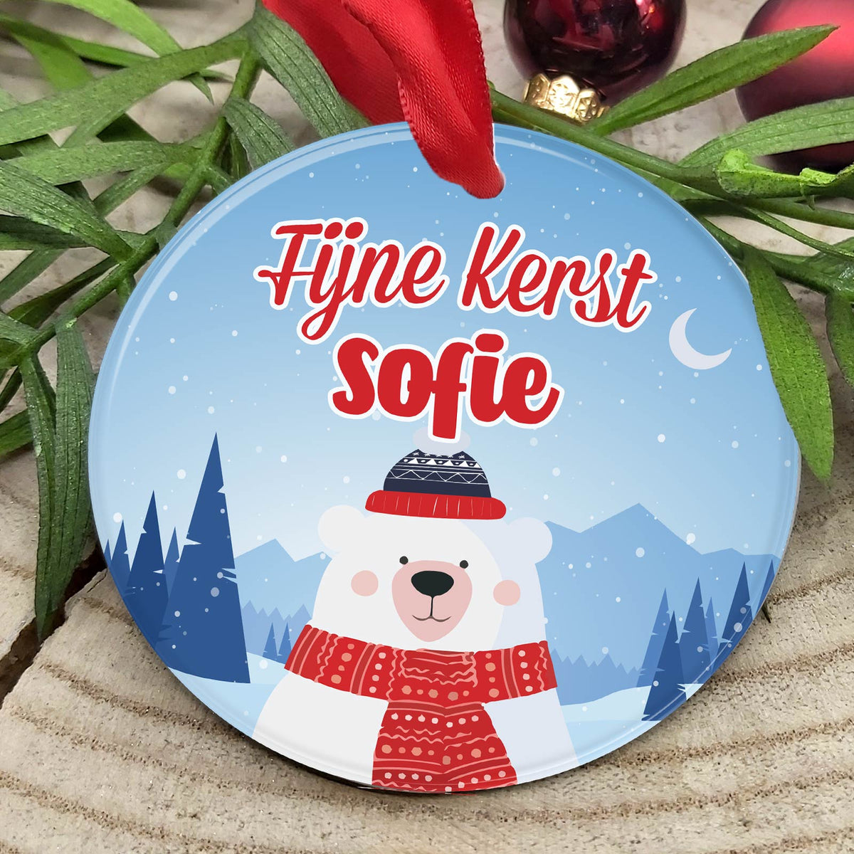 ijsbeer met eigen naam Keramische Kerstbal - Bella Mia