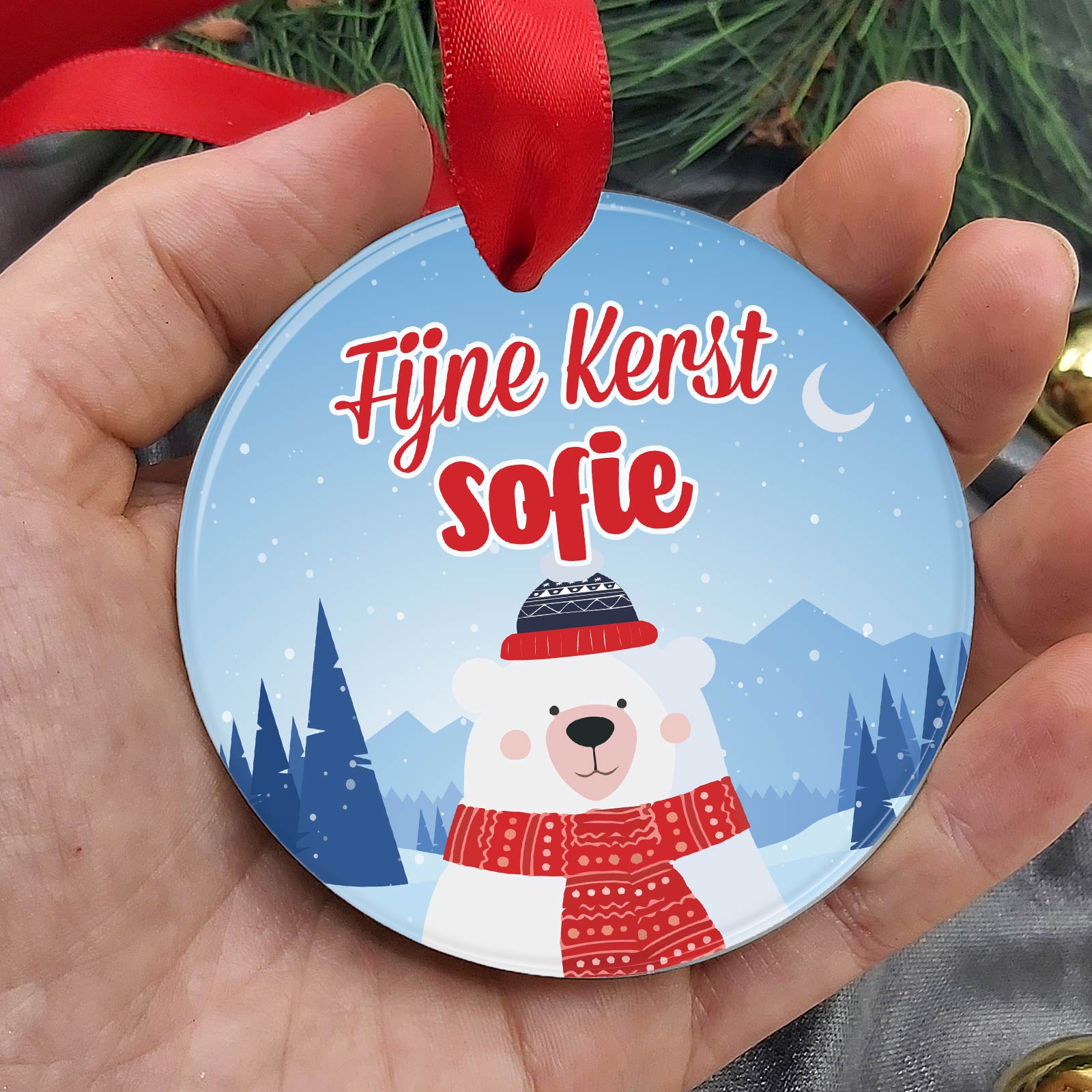 ijsbeer met eigen naam Keramische Kerstbal - Bella Mia