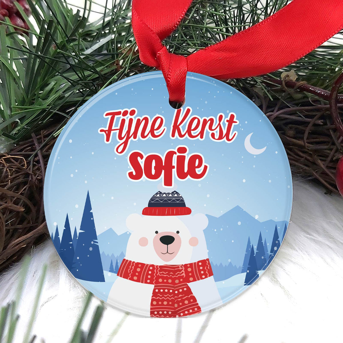 ijsbeer met eigen naam Keramische Kerstbal - Bella Mia