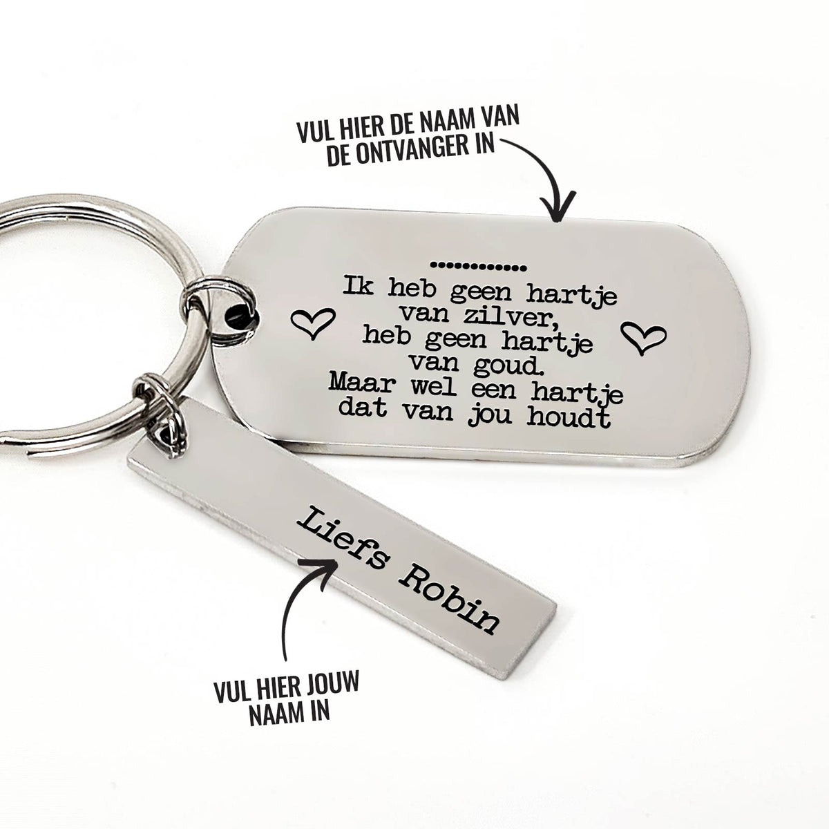 Ik Heb Geen Hartje Van Zilver.. + Naam Sleutelhanger - Bella Mia