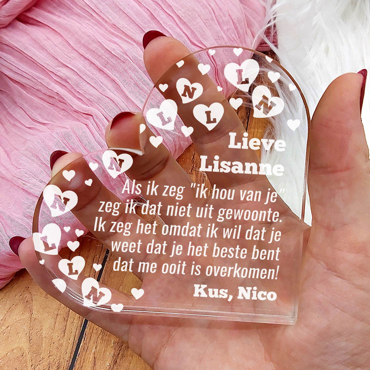 Ik Hou Van Je (innitialen) Hart van Plexi Glas - Bella Mia