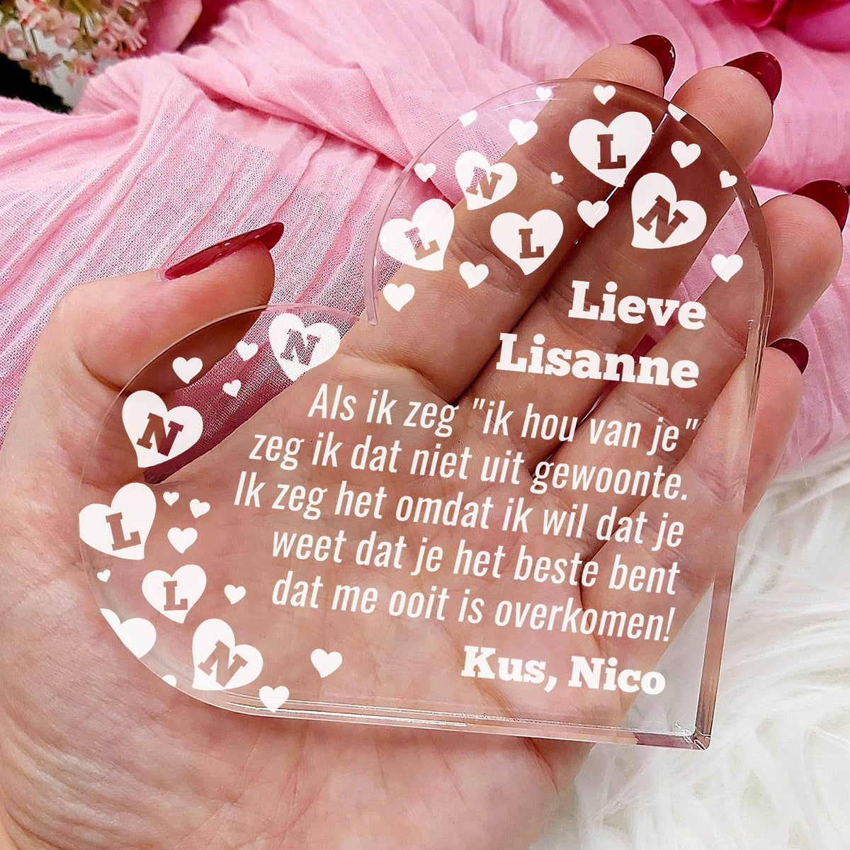 Ik Hou Van Je (innitialen) Hart van Plexi Glas - Bella Mia