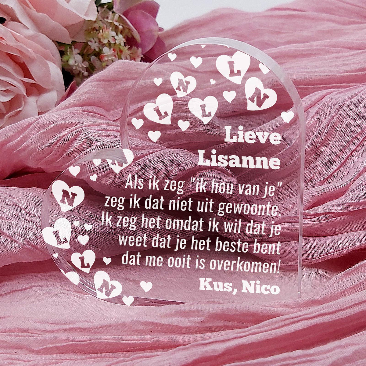 Ik Hou Van Je (innitialen) Hart van Plexi Glas - Bella Mia