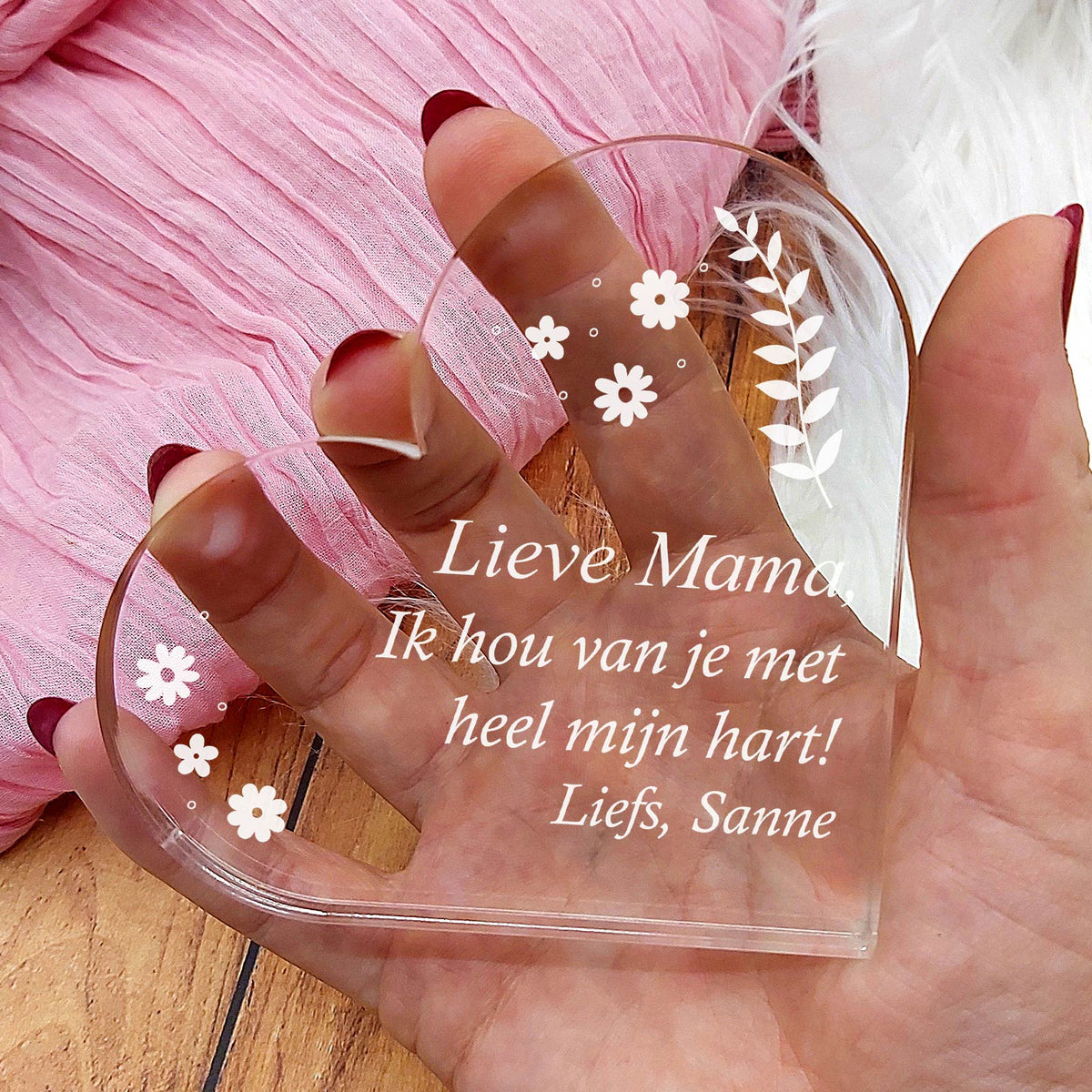Ik Hou Van Je Met Heel Mijn Hart - Mama Hart van Plexi Glas - Bella Mia
