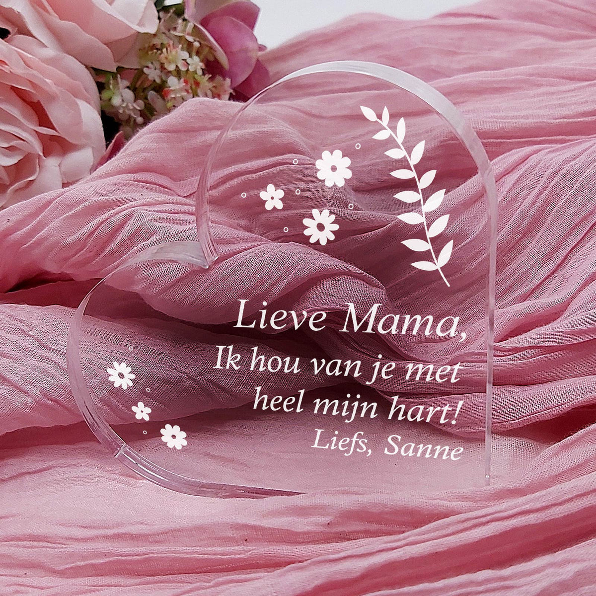 Ik Hou Van Je Met Heel Mijn Hart - Mama Hart van Plexi Glas - Bella Mia