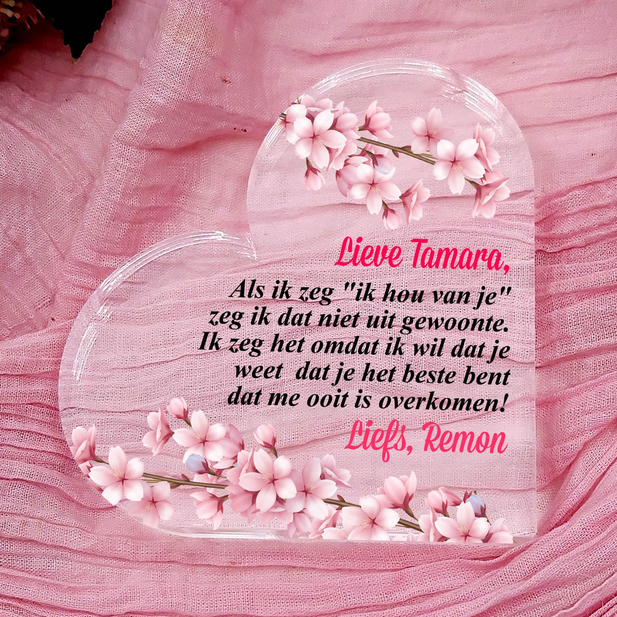 Ik hou van je! - Plexi Glas Hart - Bella Mia