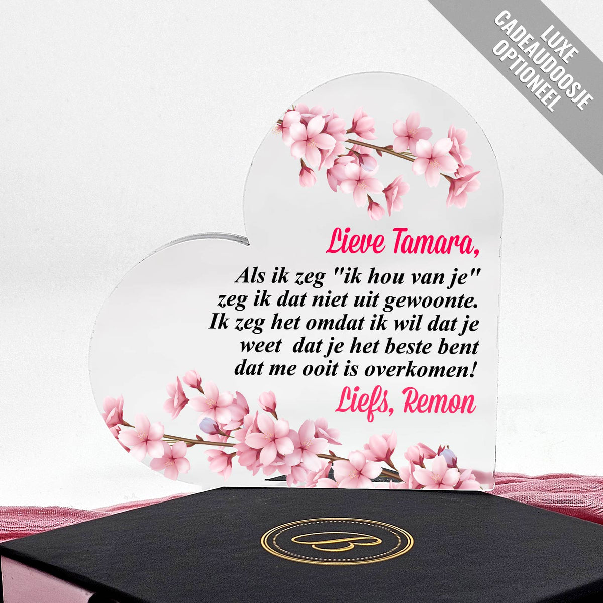 Ik hou van je! - Plexi Glas Hart - Bella Mia