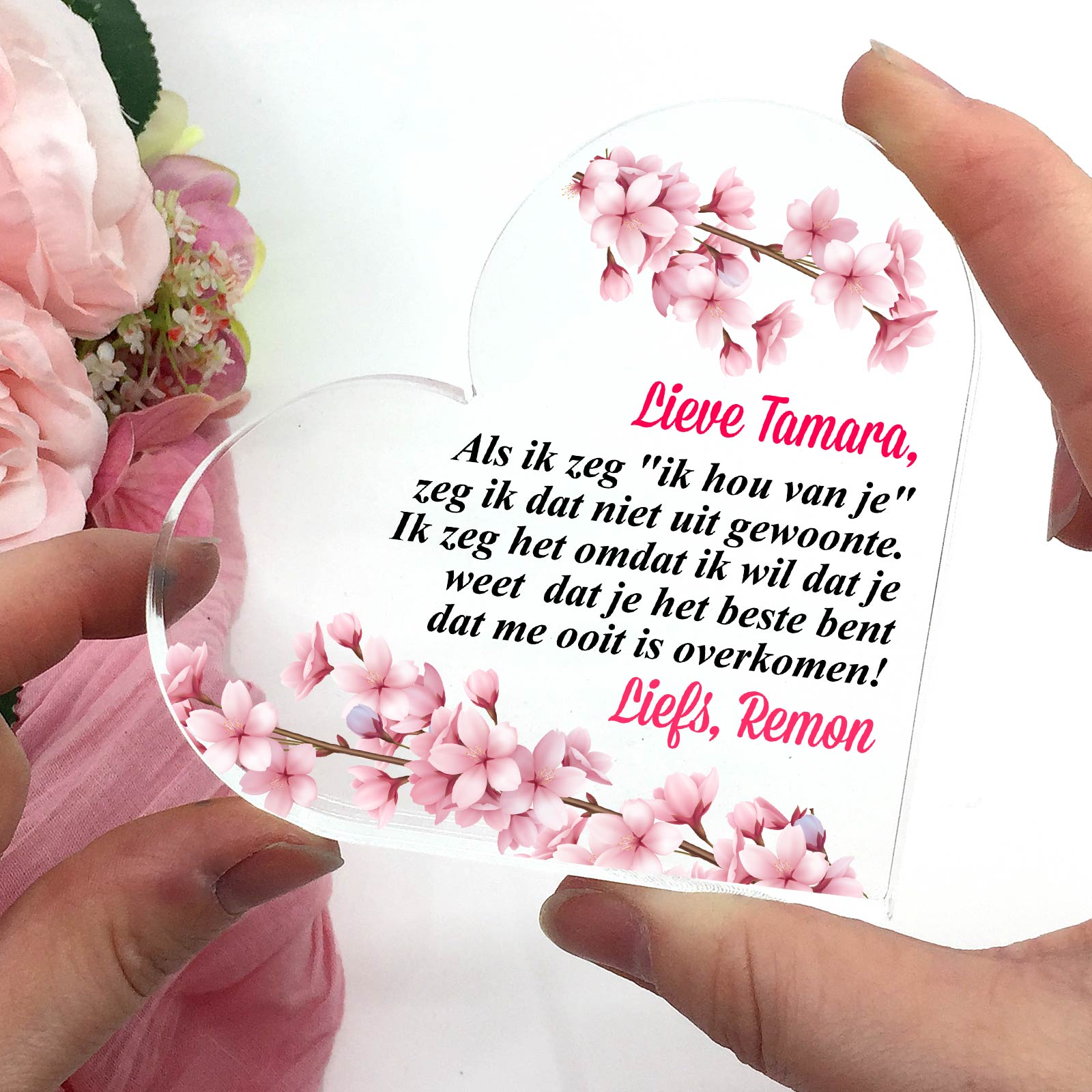 Ik hou van je! - Plexi Glas Hart - Bella Mia