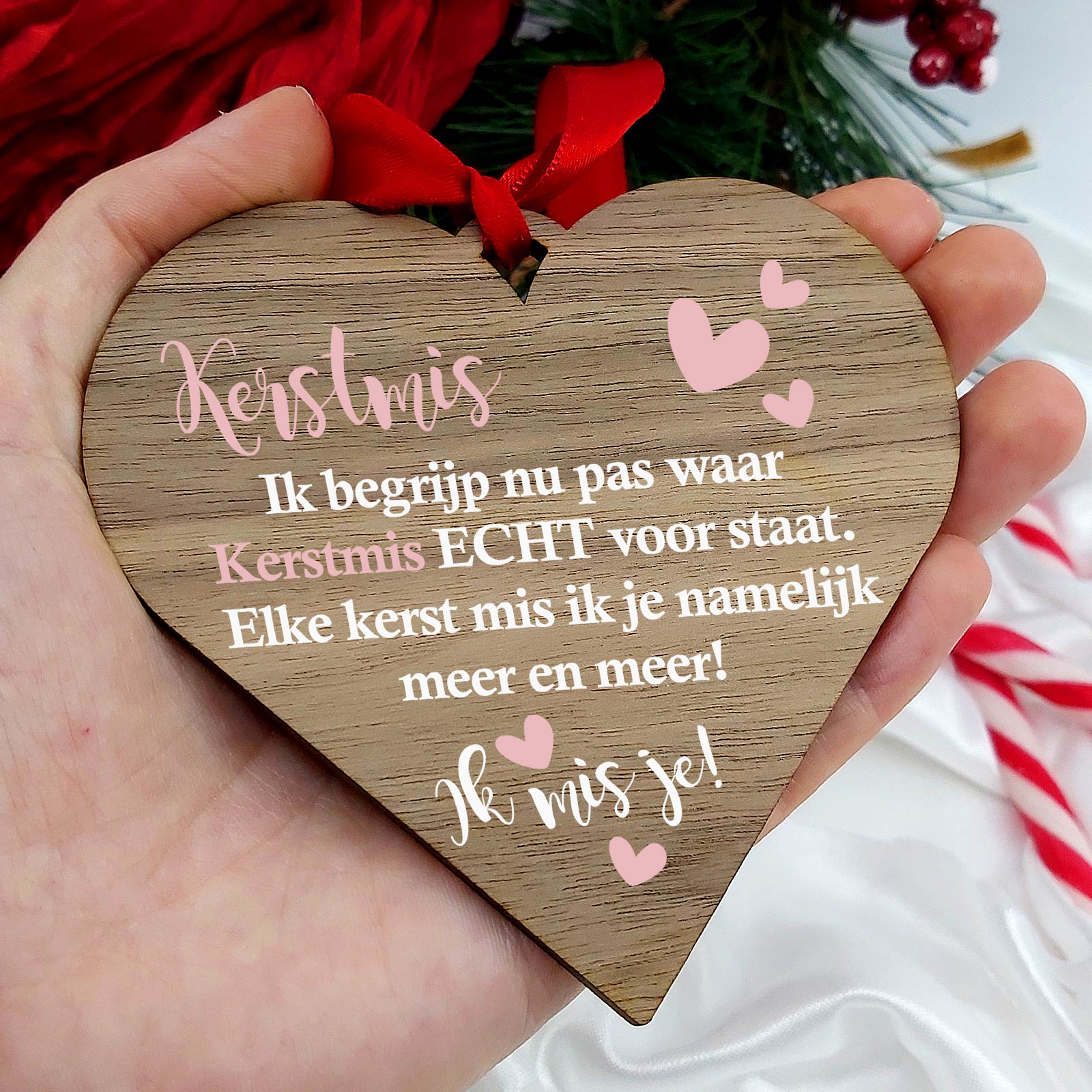 Ik kerstmis je - Hart van walnoot hout - Bella Mia