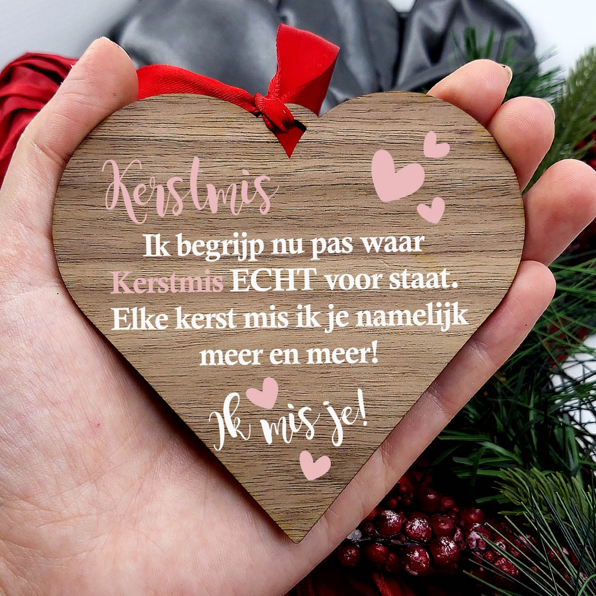 Ik kerstmis je - Hart van walnoot hout - Bella Mia