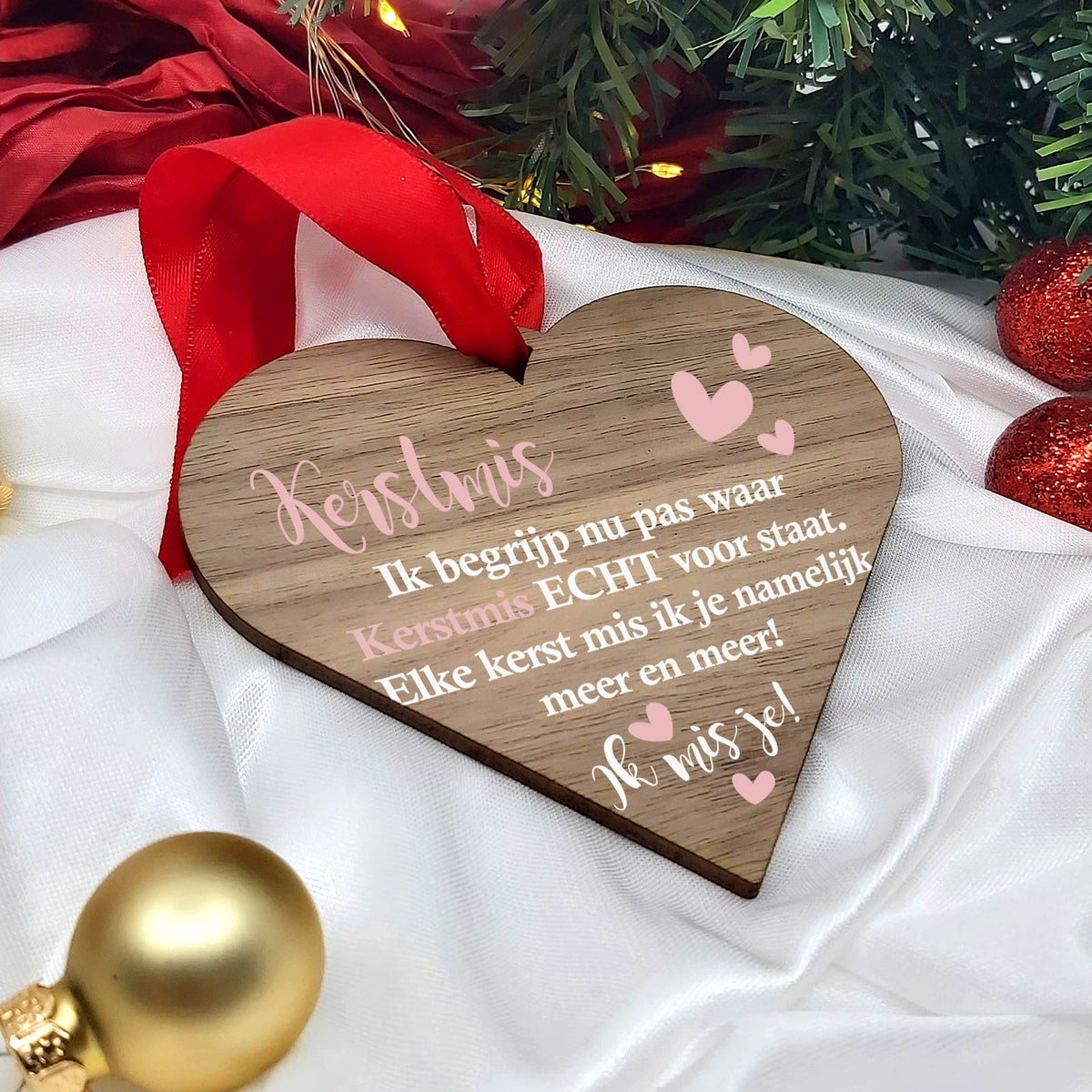 Ik kerstmis je - Hart van walnoot hout - Bella Mia