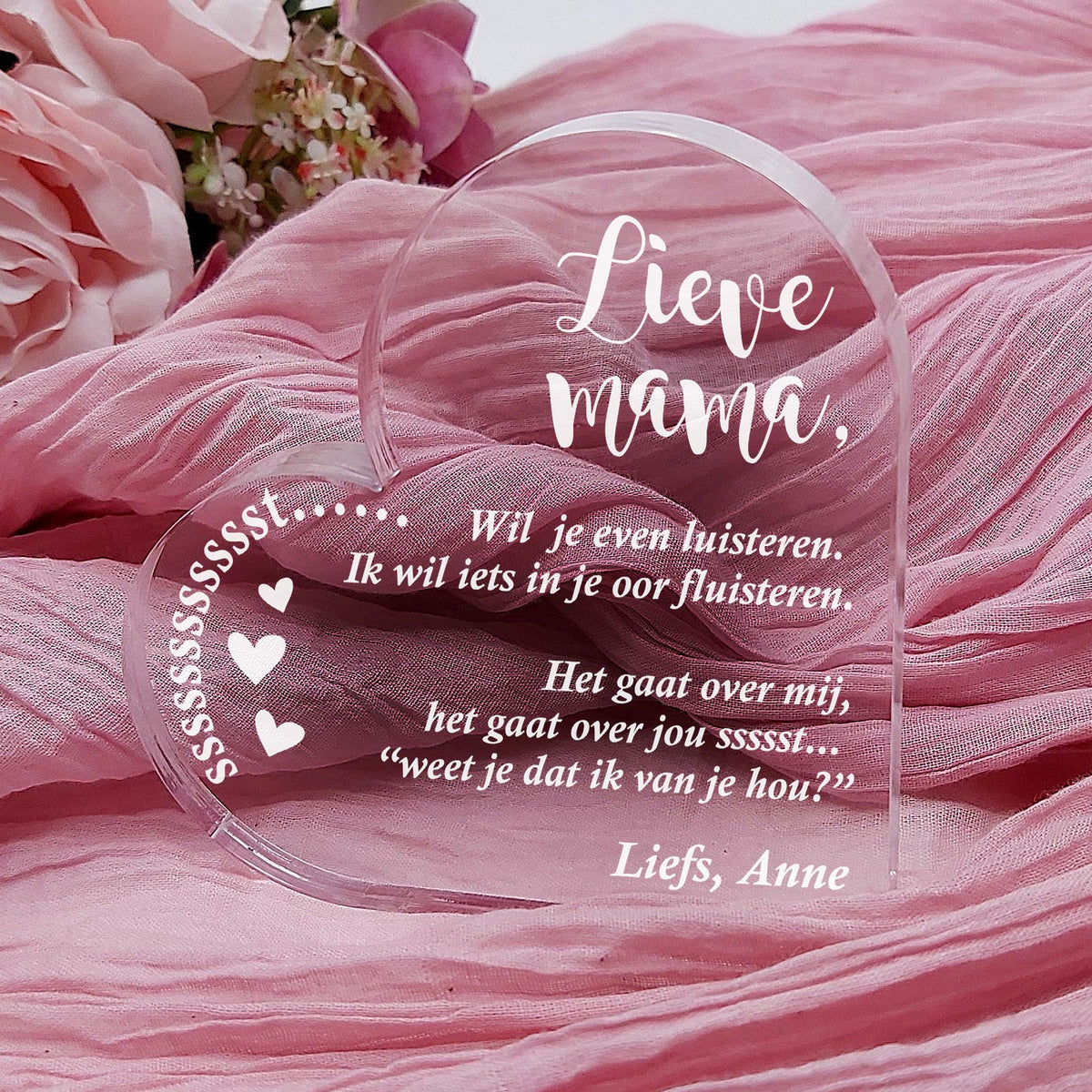 Ik wil iets in je oor fluisteren Hart van Plexiglas - Bella Mia