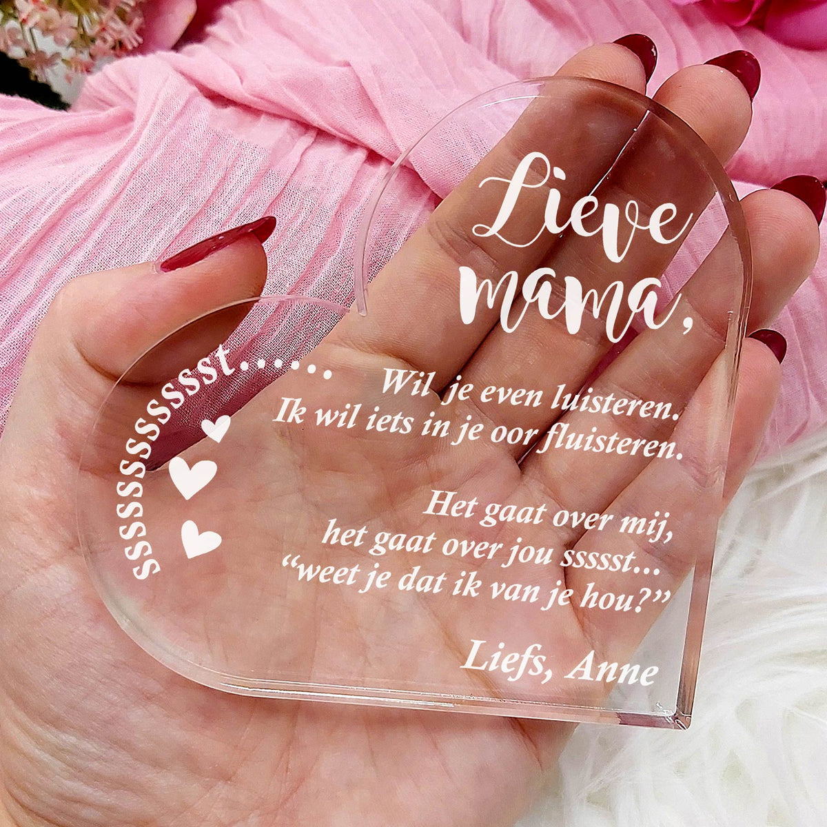 Ik wil iets in je oor fluisteren Hart van Plexiglas - Bella Mia