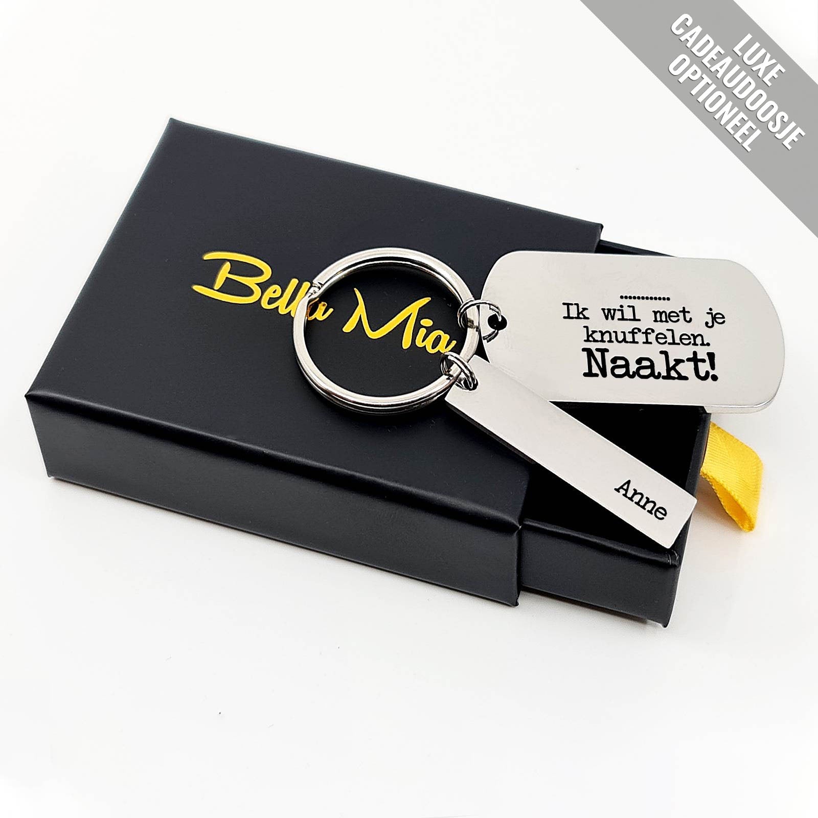 Ik Wil Met Je Knuffelen Naakt + Naam Sleutelhanger - Bella Mia