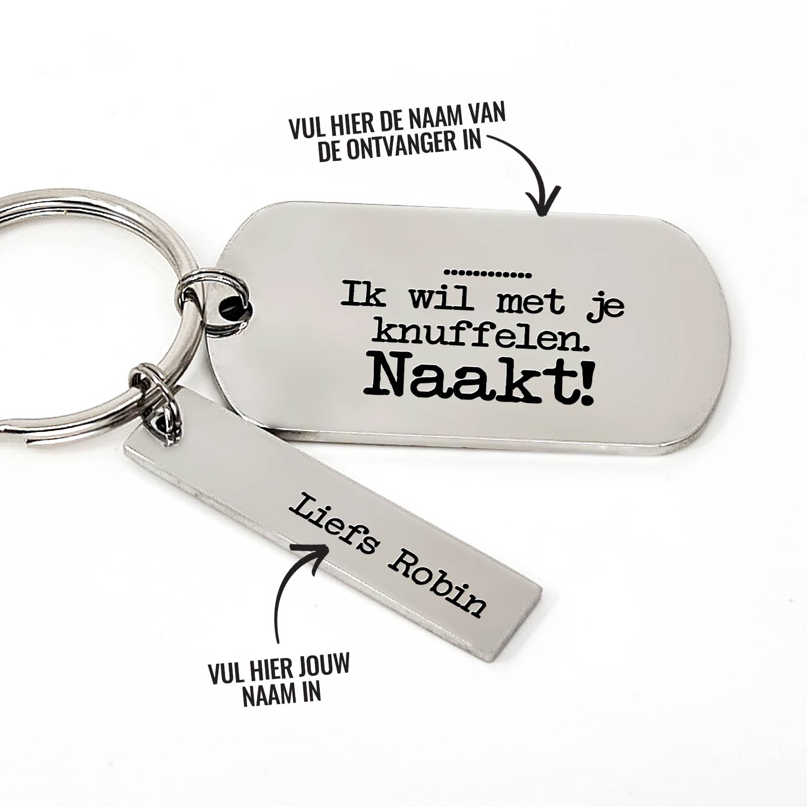 Ik Wil Met Je Knuffelen Naakt + Naam Sleutelhanger - Bella Mia