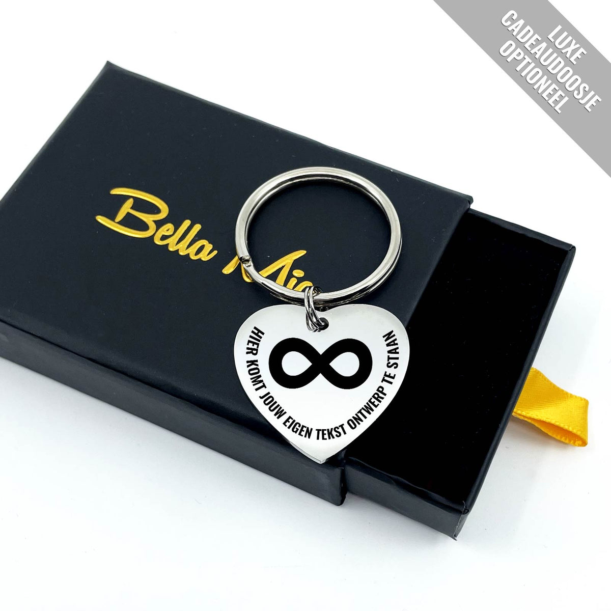 Infinityteken met eigen tekst - Hart Sleutelhanger - Bella Mia