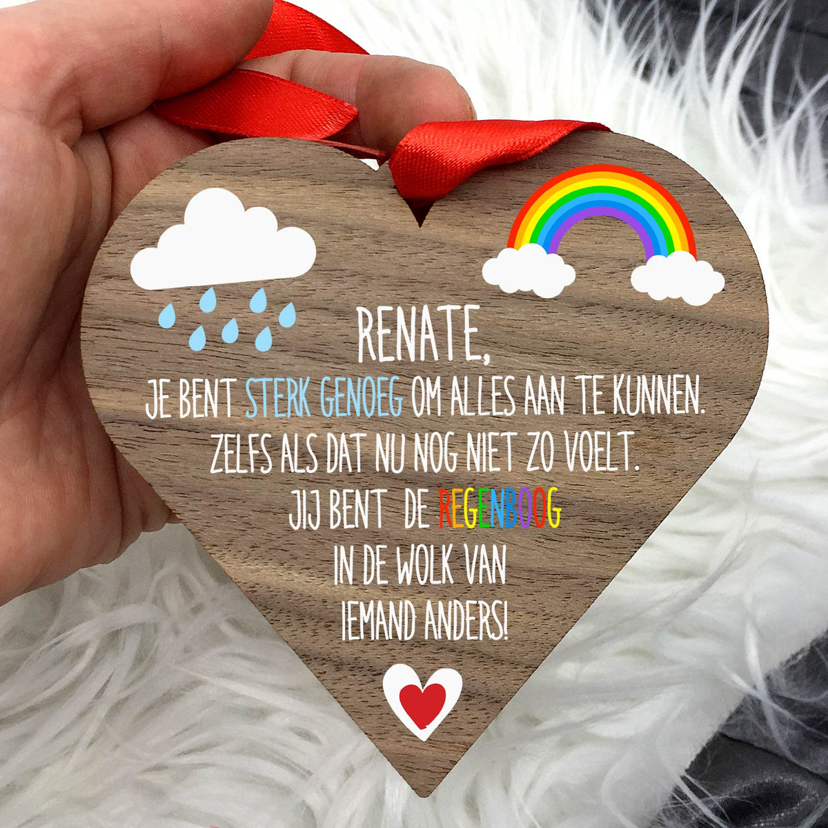 Jij bent een regenboog - Hart van walnoot hout - Bella Mia