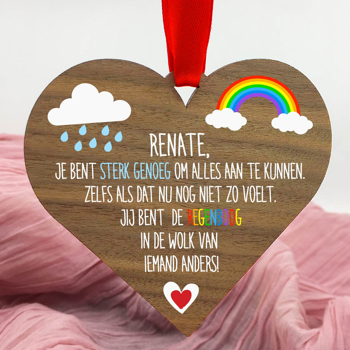 Jij bent een regenboog - Hart van walnoot hout - Bella Mia