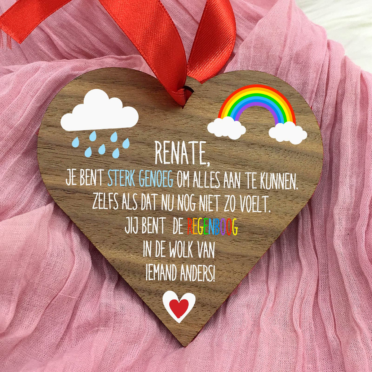 Jij bent een regenboog - Hart van walnoot hout - Bella Mia
