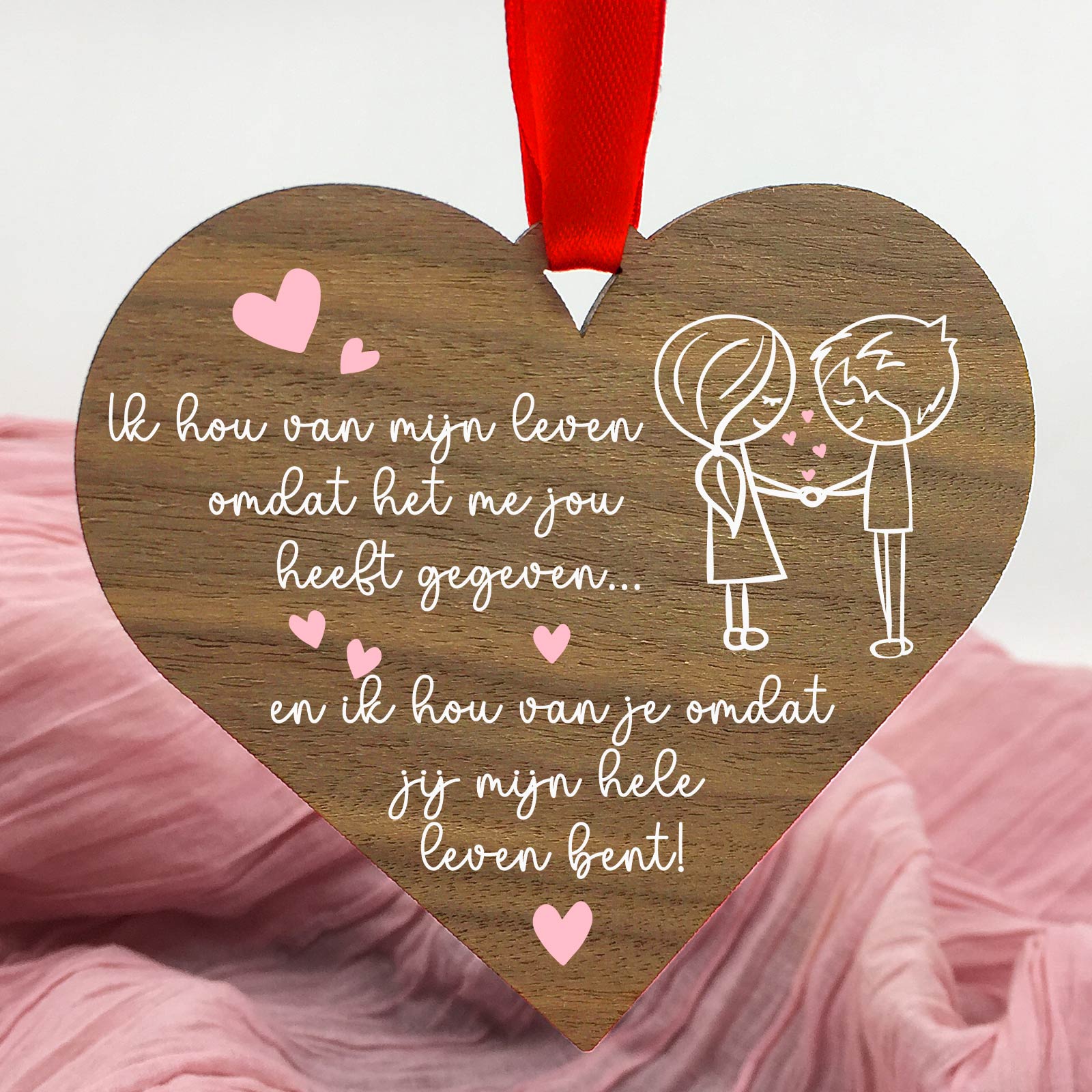 Jij bent mijn Leven - Hart van walnoot hout - Bella Mia