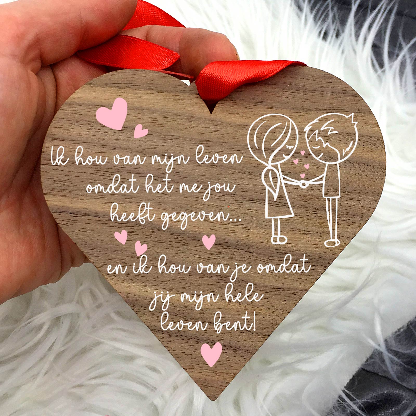 Jij bent mijn Leven - Hart van walnoot hout - Bella Mia