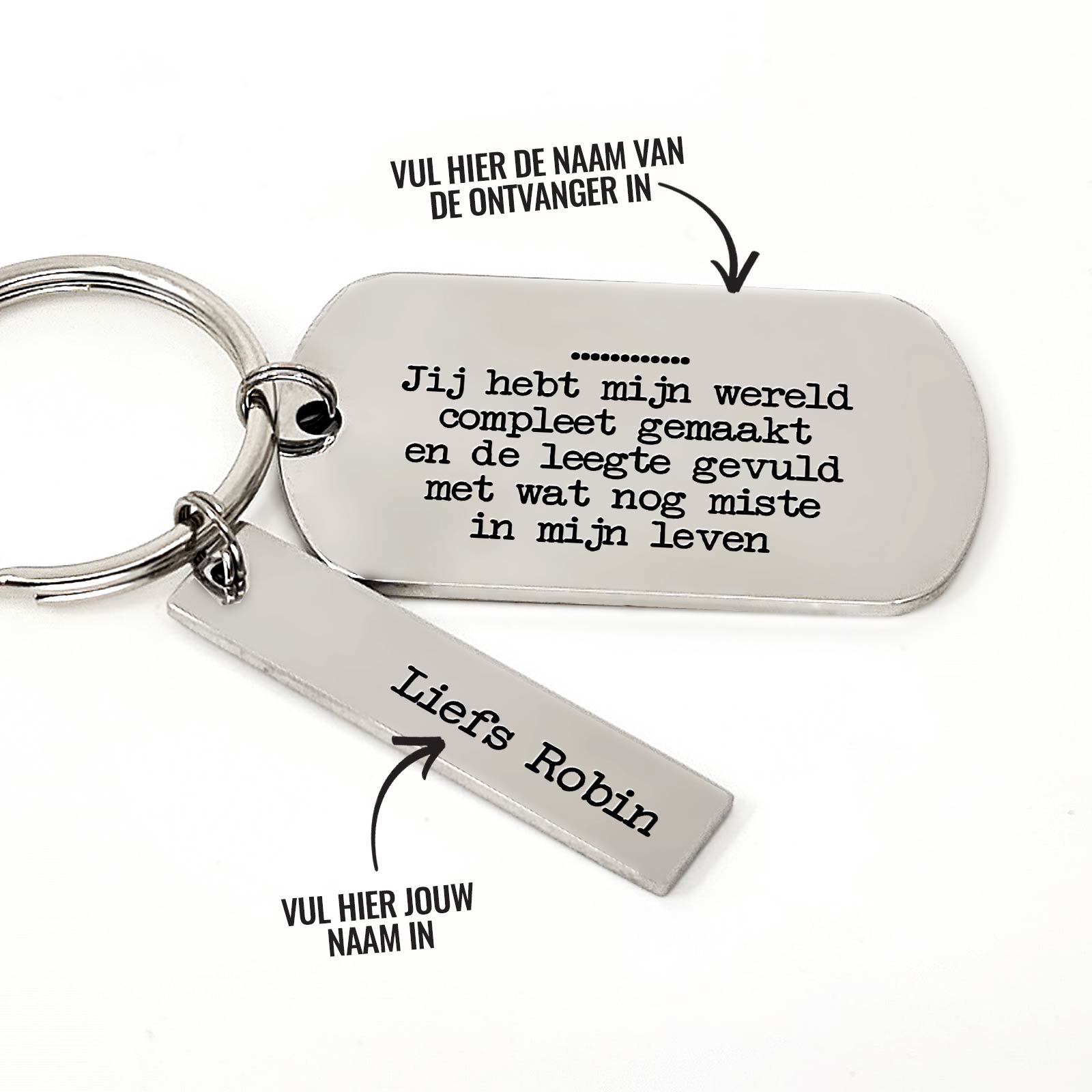 Jij Hebt Mijn Wereld Compleet Gemaakt + Naam Sleutelhanger - Bella Mia