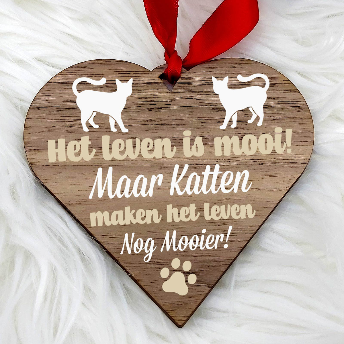 Katten maken het leven mooier - Hart van walnoot hout - Bella Mia