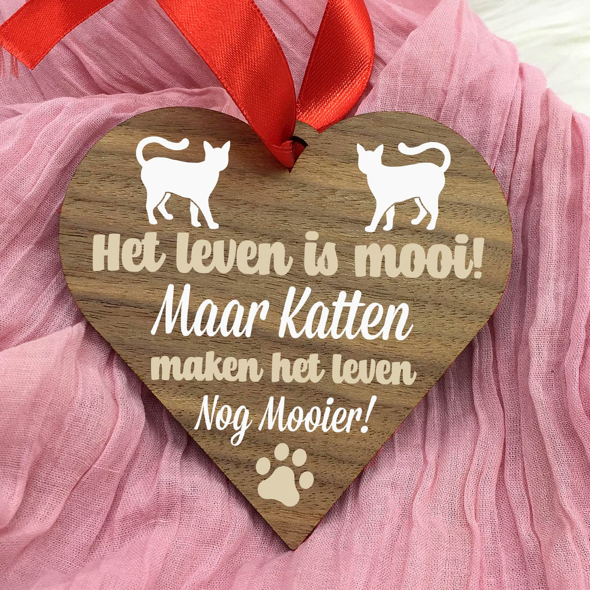 Katten maken het leven mooier - Hart van walnoot hout - Bella Mia